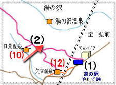 日景温泉～甚吉森登山口コースマップ